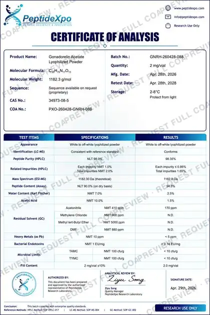 PeptideXpo Gonadorelin Acetate batch PXO-260428-GNRH-088 Certificate of Analysis preview